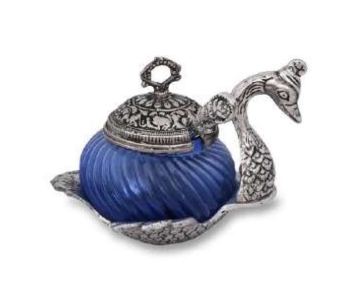 German Silver Glass Duck Jar