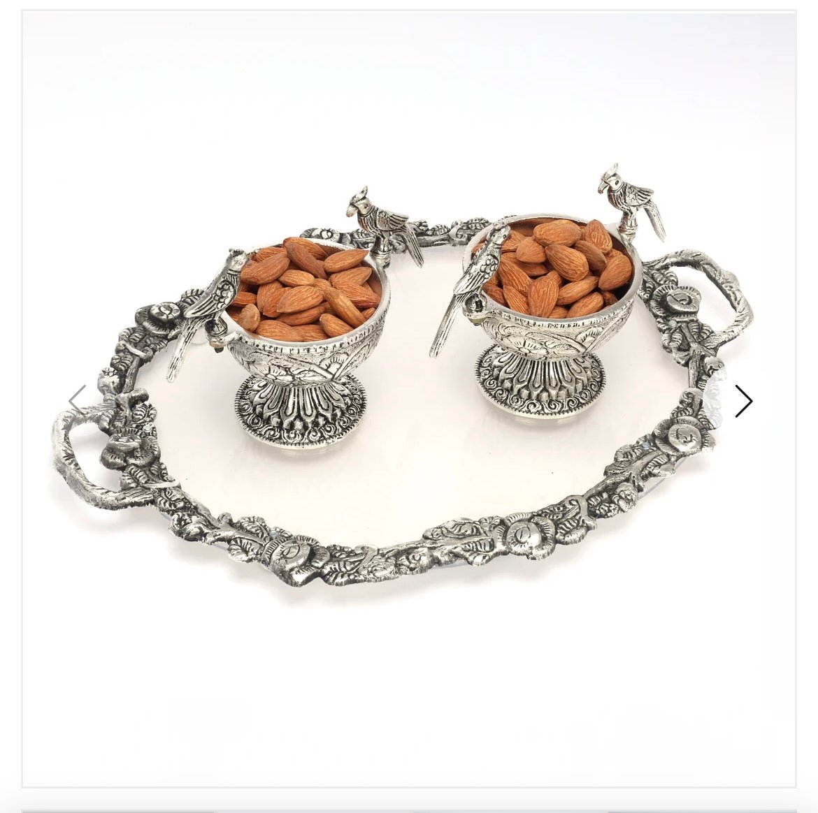 Parrot bowl with tray in German silver 